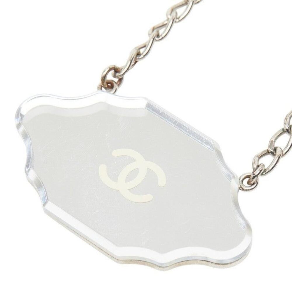 Chanel CC Logo Mirror Plate Metal Necklace Silver